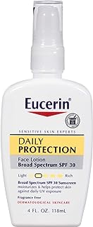 Eucerin Daily Protection Face Lotion, Broad Spectrum SPF 30 Sunscreen Lotion, Face Sunscreen Moisturizes and Helps Protect Sensitive, Dry Skin, Fragrance Free Lotion, 4 Fl Oz, Packaging May Vary