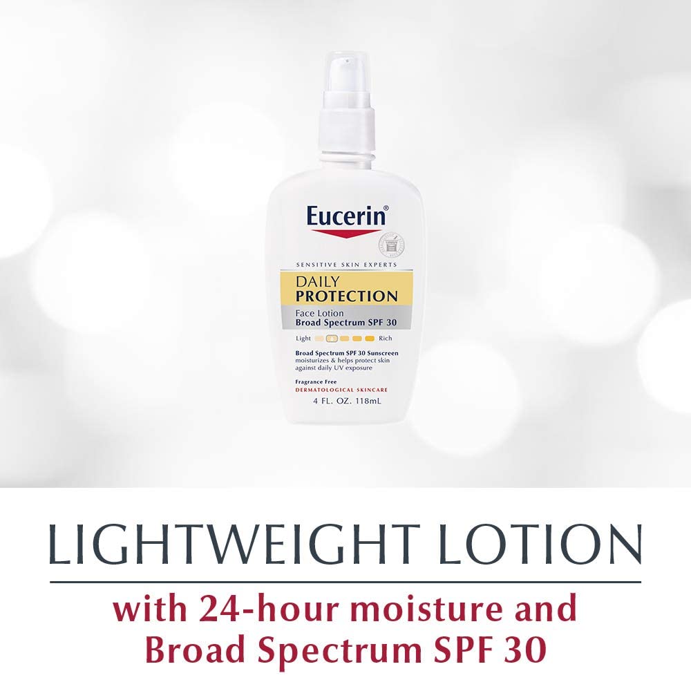 Eucerin Daily Protection Face Lotion, Broad Spectrum SPF 30 Sunscreen Lotion, Face Sunscreen Moisturizes and Helps Protect Sensitive, Dry Skin, Fragrance Free Lotion, 4 Fl Oz, Packaging May Vary-2