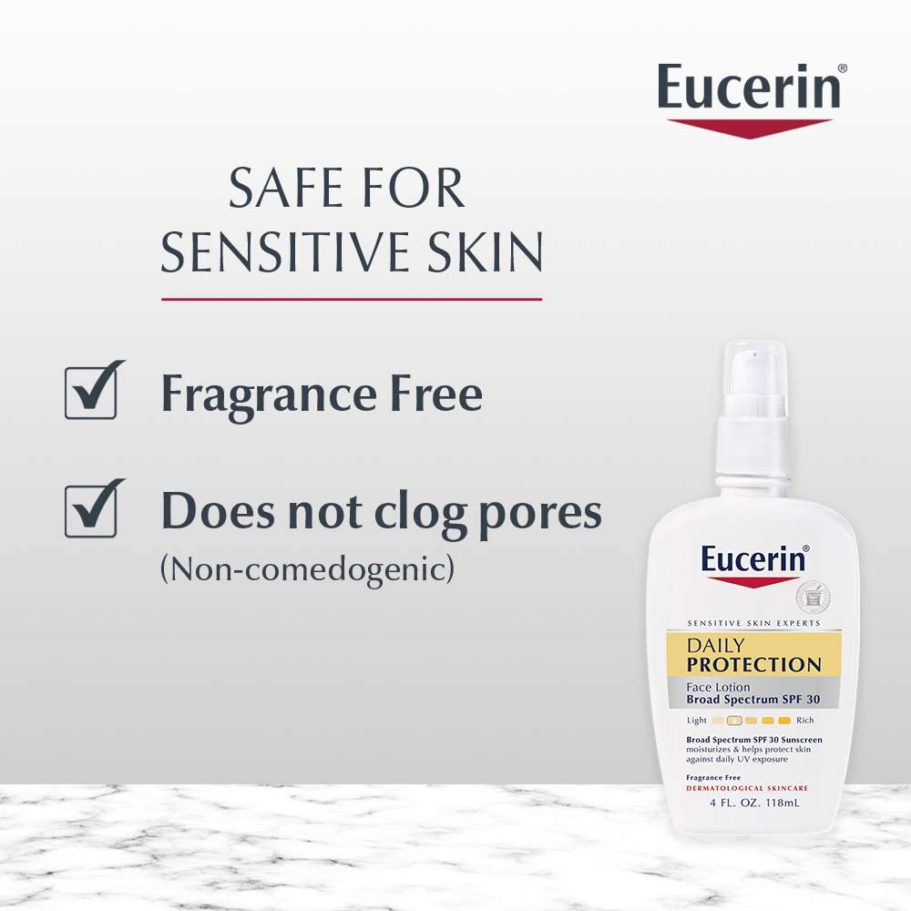 Eucerin Daily Protection Face Lotion, Broad Spectrum SPF 30 Sunscreen Lotion, Face Sunscreen Moisturizes and Helps Protect Sensitive, Dry Skin, Fragrance Free Lotion, 4 Fl Oz, Packaging May Vary-4