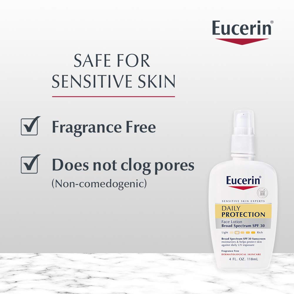 Eucerin Daily Protection Face Lotion, Broad Spectrum SPF 30 Sunscreen Lotion, Face Sunscreen Moisturizes and Helps Protect Sensitive, Dry Skin, Fragrance Free Lotion, 4 Fl Oz, Packaging May Vary-5