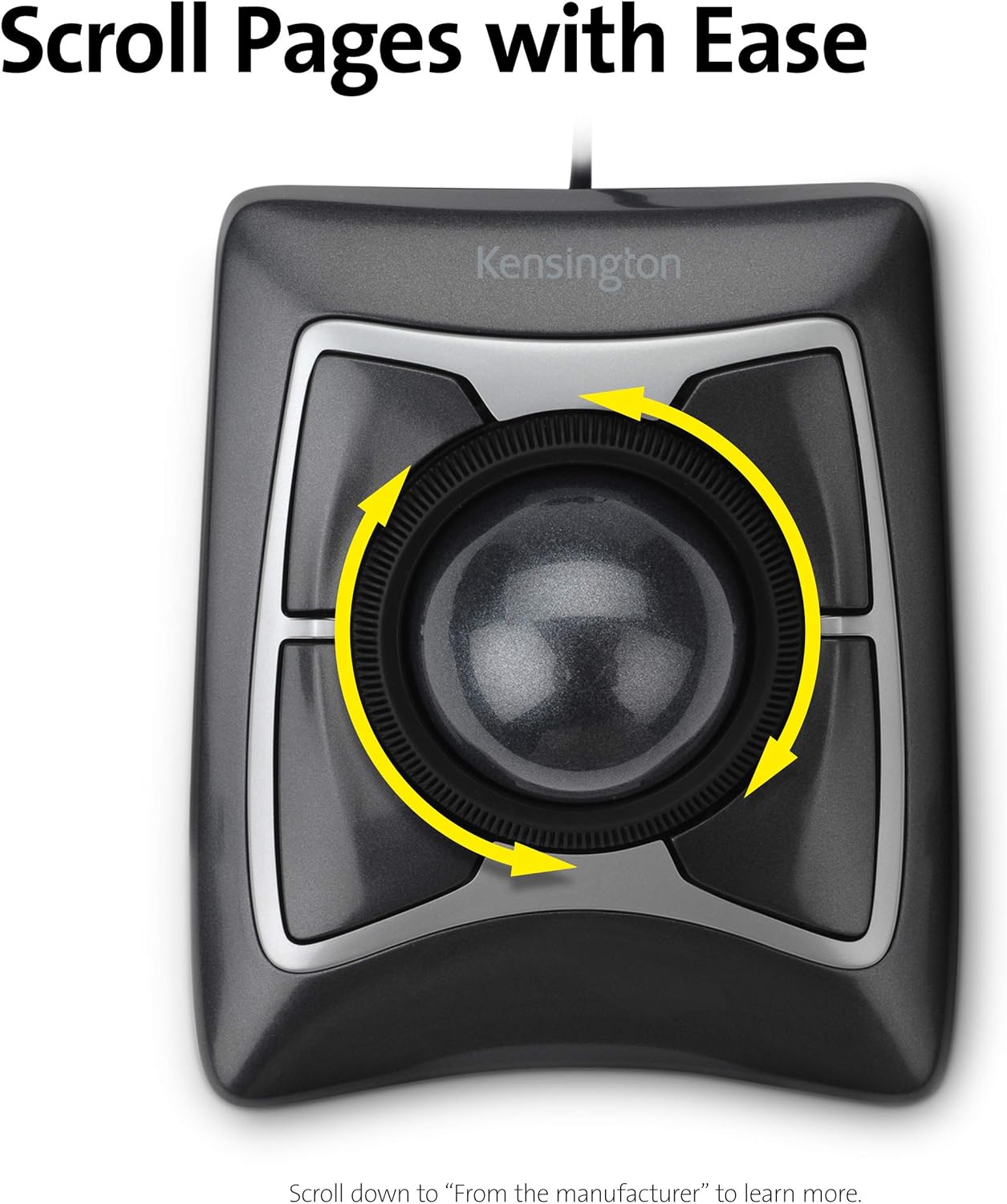 Kensington Expert Trackball Mouse (K64325), Black Silver, 5"W x 5-3/4"D x 2-1/2"H-4