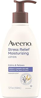 Aveeno Daily Stress Relief Body Lotion with Lavender Scent for Moisturizing , Natural Oatmeal to Calm & Relax, Non-Greasy, 12 fl. oz