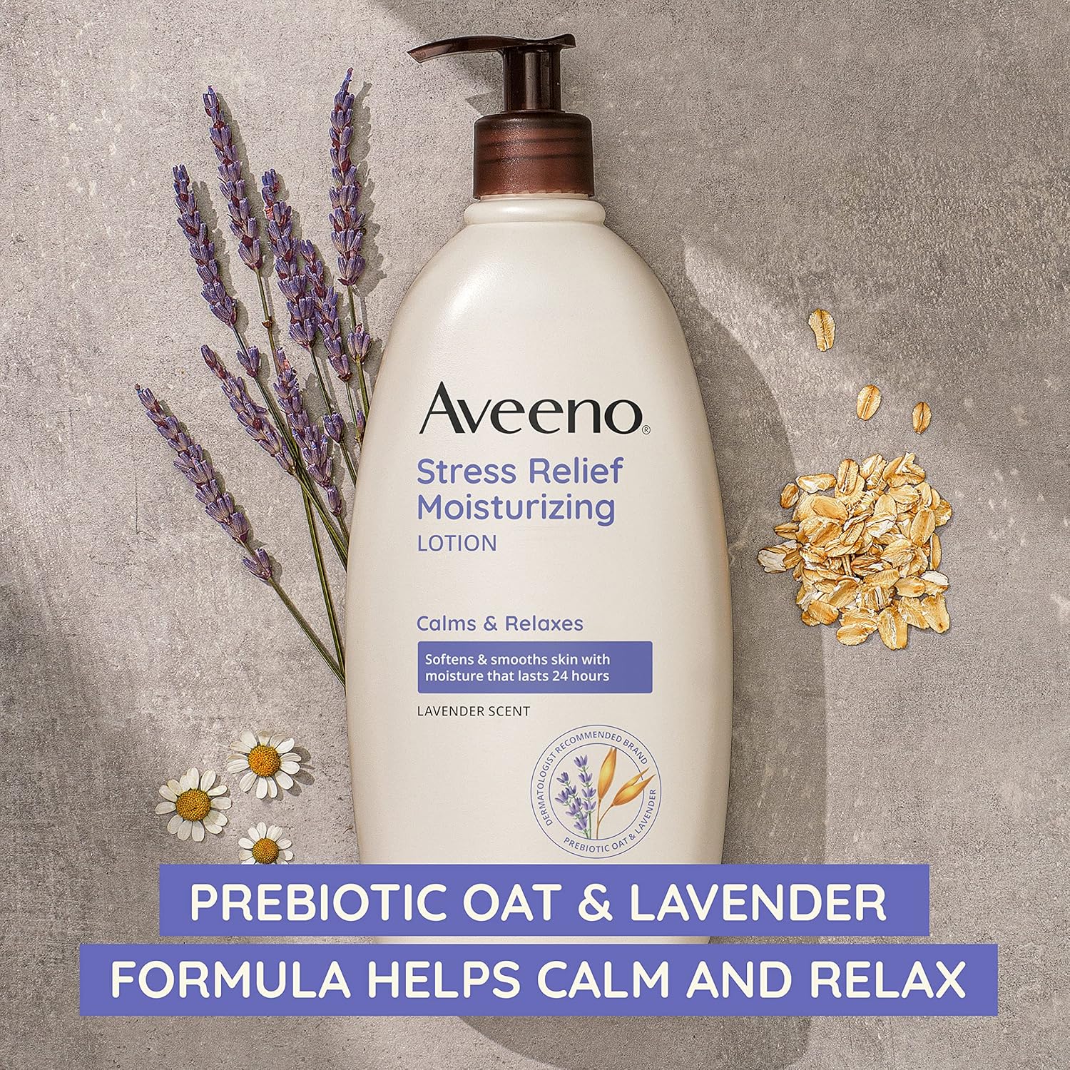 Aveeno Daily Stress Relief Body Lotion with Lavender Scent for Moisturizing , Natural Oatmeal to Calm & Relax, Non-Greasy, 12 fl. oz-3