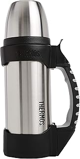 Thermos The Rock Vacuum Insulated 1 Liter Beverage Bottle, stainless steel/black, 1.1 quart (2510TRI2)