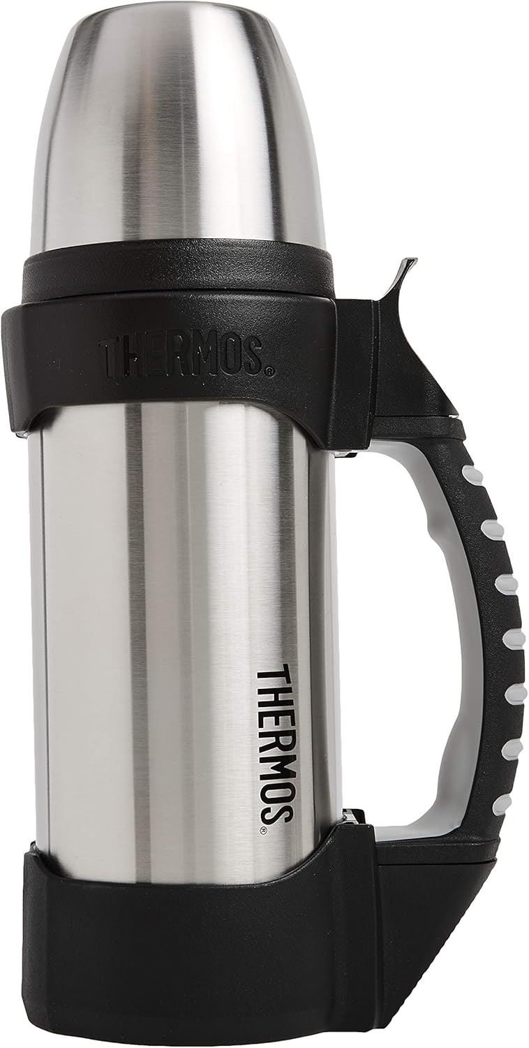 Thermos The Rock Vacuum Insulated 1 Liter Beverage Bottle, stainless steel/black, 1.1 quart (2510TRI2)-0