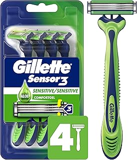 Gillette Sensor3 Sensitive Men's Disposable Razor, 4 Razors