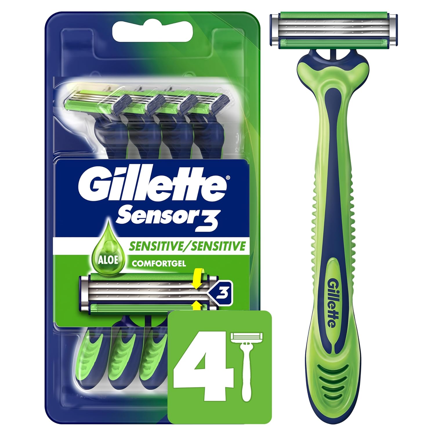 Gillette Sensor3 Sensitive Men's Disposable Razor, 4 Razors-0