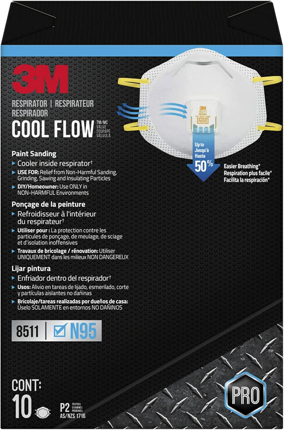 3M Respirator, Cool Flow Valve, Paint Sanding, Lightweight, Disposable, Filter Media, Stretchable, Easy Breathing, 10-Pack-0