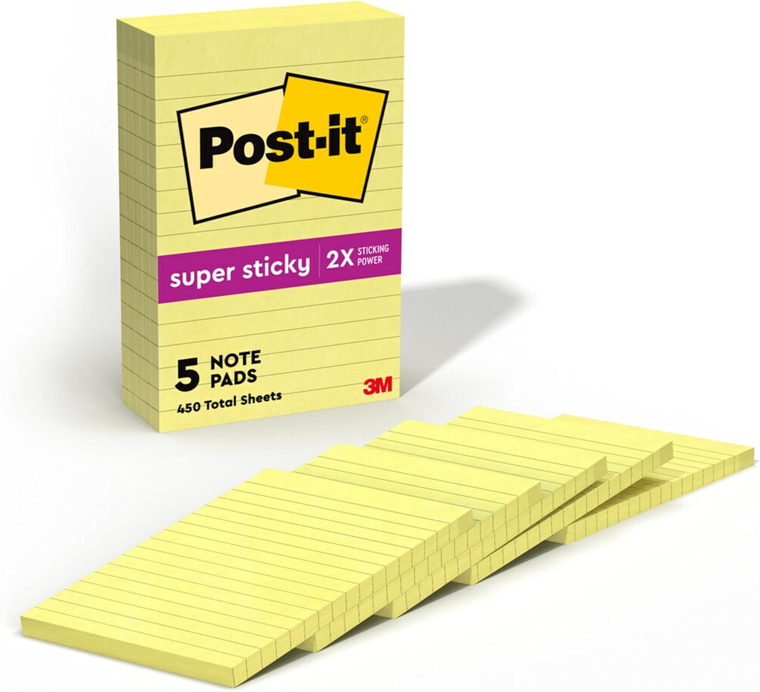 Post-it Super Sticky Notes, 4x6 in, 5 Pads, 2x the Sticking Power, Canary Yellow, Recyclable-0