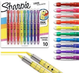 Sharpie Liquid Highlighter, Chisel Tip Highlighters, Journaling Supplies, Study Supplies, Assorted Colored Highlighters, 10 Count