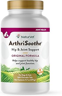 NaturVet ArthriSoothe Hip & Joint Formula Pet Supplement for Dogs & Cats – Includes Glucosamine, MSM, Chondroitin, Boswellia, Green Lipped Mussel – Supports HIPS, Joints – 500 Ct.