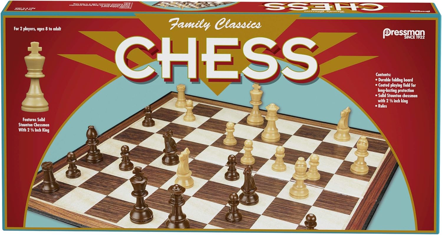 Family Classics Chess by Pressman - with Folding Board and Full Size Chess Pieces-0