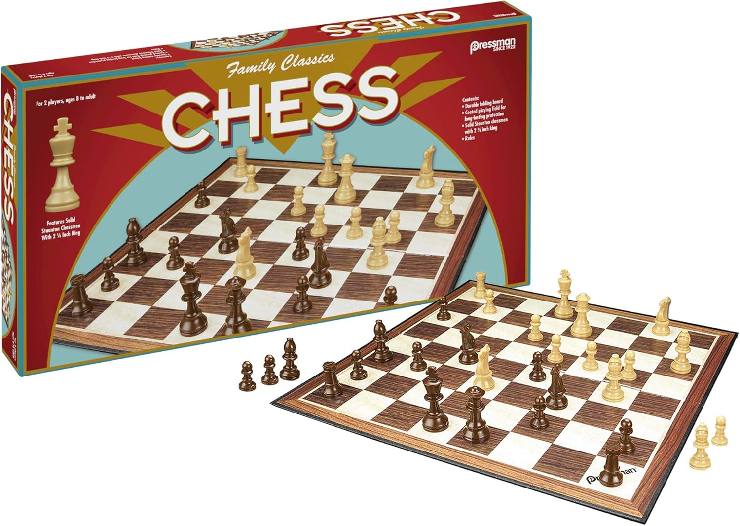 Family Classics Chess by Pressman - with Folding Board and Full Size Chess Pieces-2