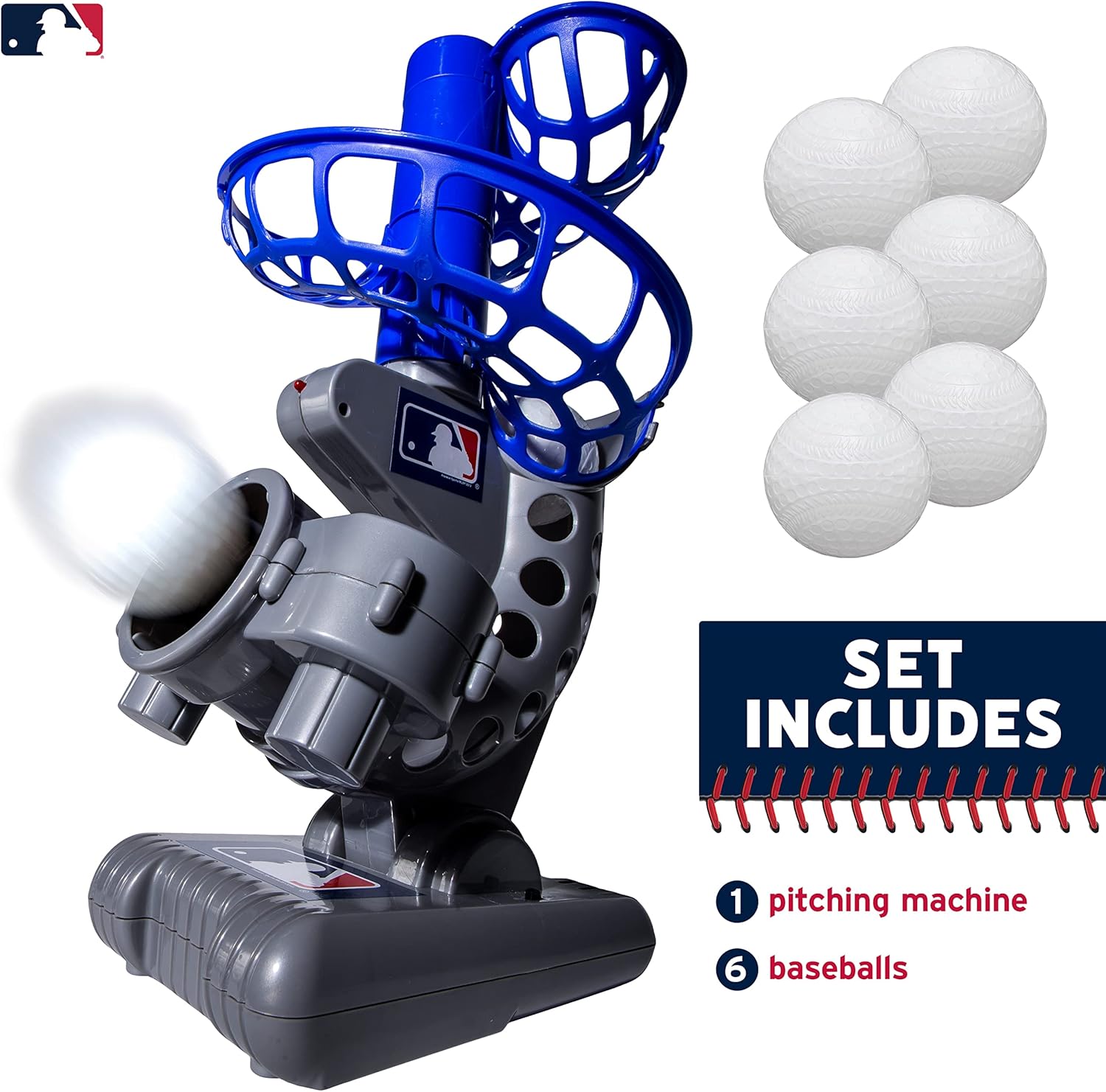 Franklin Sports MLB Kids Electronic Baseball Pitching Machine - Automatic Youth Pitching Machine with (6) Plastic Baseballs Included -Youth Baseball Pitcher for Kids Ages 3+-1