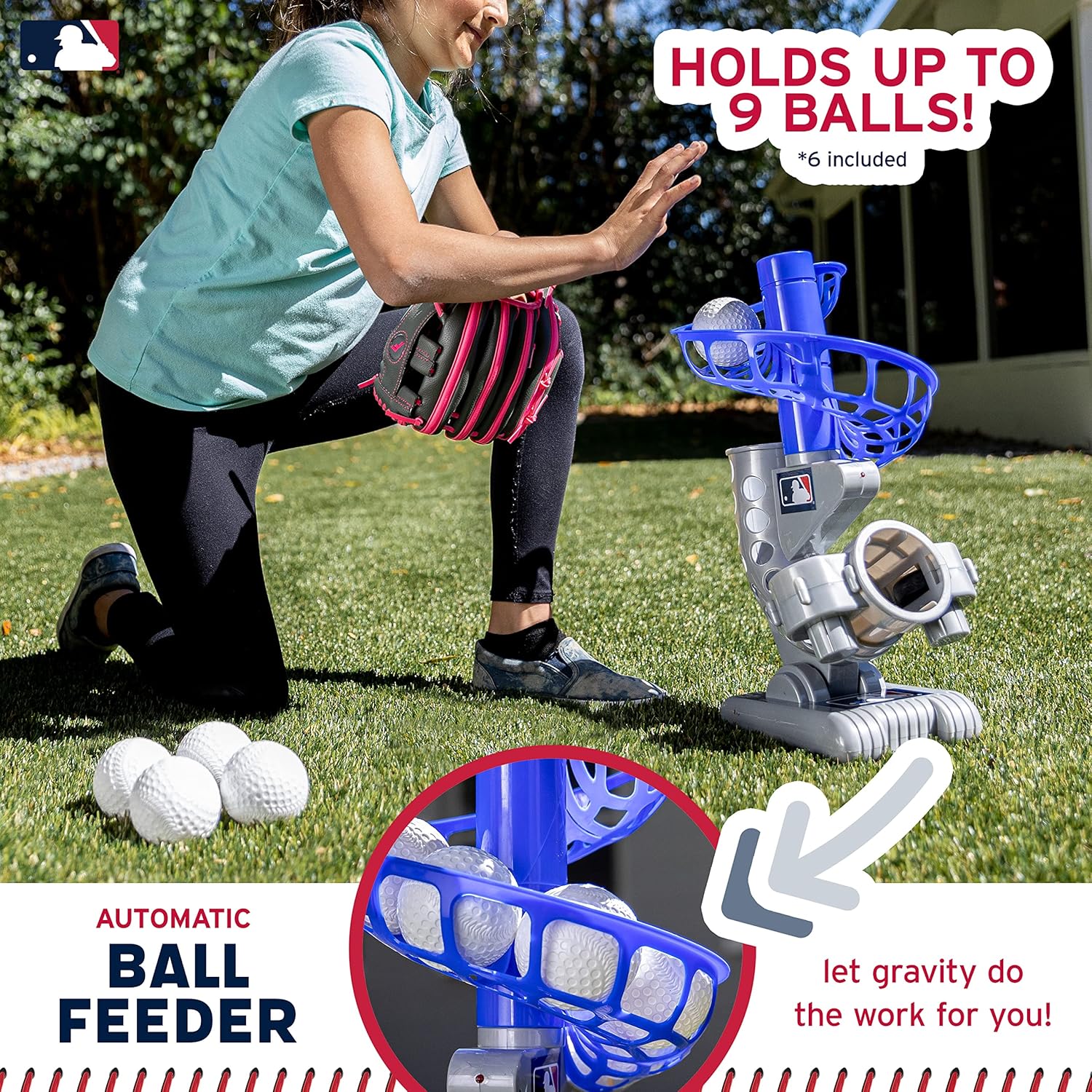 Franklin Sports MLB Kids Electronic Baseball Pitching Machine - Automatic Youth Pitching Machine with (6) Plastic Baseballs Included -Youth Baseball Pitcher for Kids Ages 3+-4