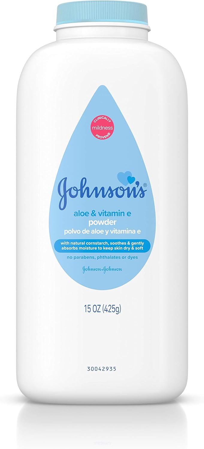 Johnson's Baby Powder, Naturally Derived Cornstarch with Aloe & Vitamin E for Delicate Skin, Hypoallergenic and Free of Parabens, Phthalates, and Dyes for Gentle Baby Skin Care, 15 oz-0