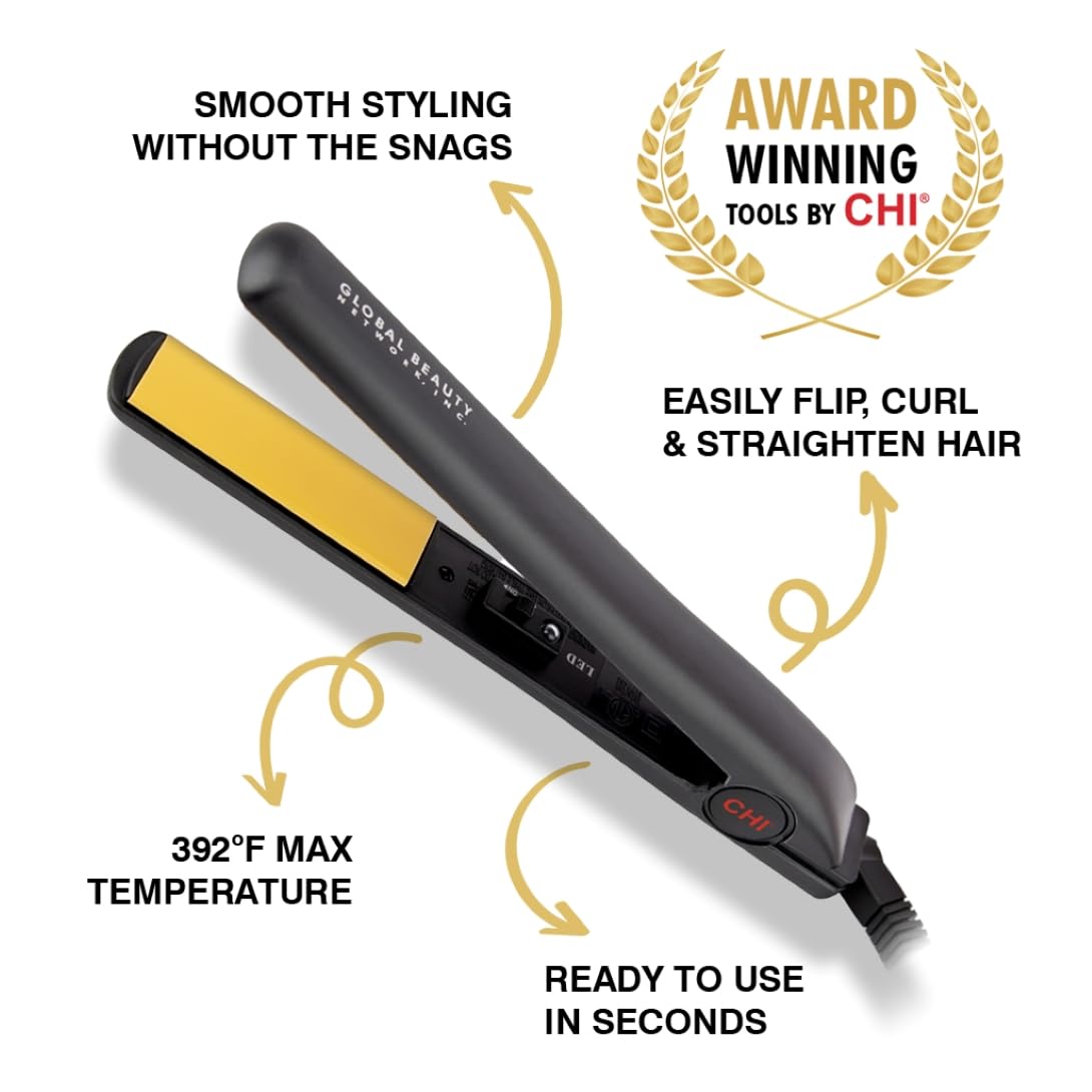 CHI Original Ceramic Flat Iron, Flat Iron For A Smooth Finish, Ceramic Floating Plates, Quick Heat Up, Analog On/Off Switch, 1" Iron Black-1