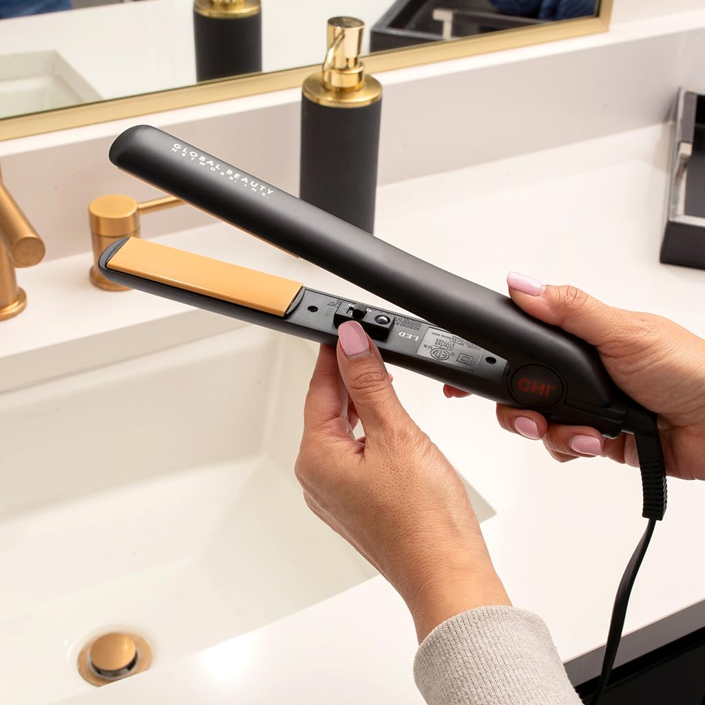 CHI Original Ceramic Flat Iron, Flat Iron For A Smooth Finish, Ceramic Floating Plates, Quick Heat Up, Analog On/Off Switch, 1" Iron Black-2