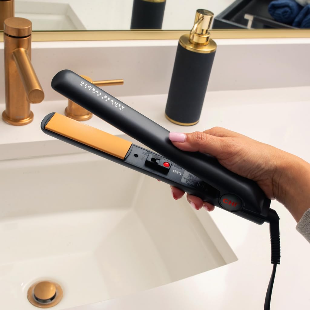 CHI Original Ceramic Flat Iron, Flat Iron For A Smooth Finish, Ceramic Floating Plates, Quick Heat Up, Analog On/Off Switch, 1" Iron Black-3