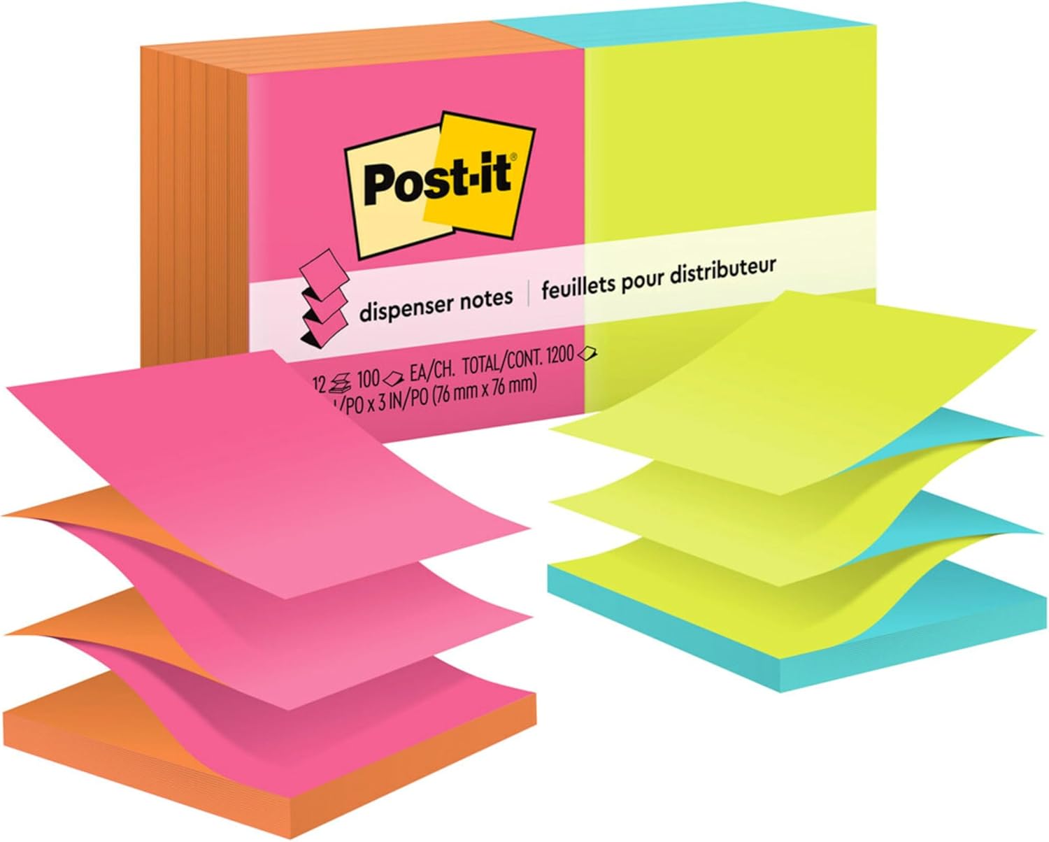 Post-it Pop-up Notes, 3x3 in, 12 Pads, America's #1 Favorite Sticky Notes, Poptimistic, Bright Colors, Clean Removal, Recyclable-0