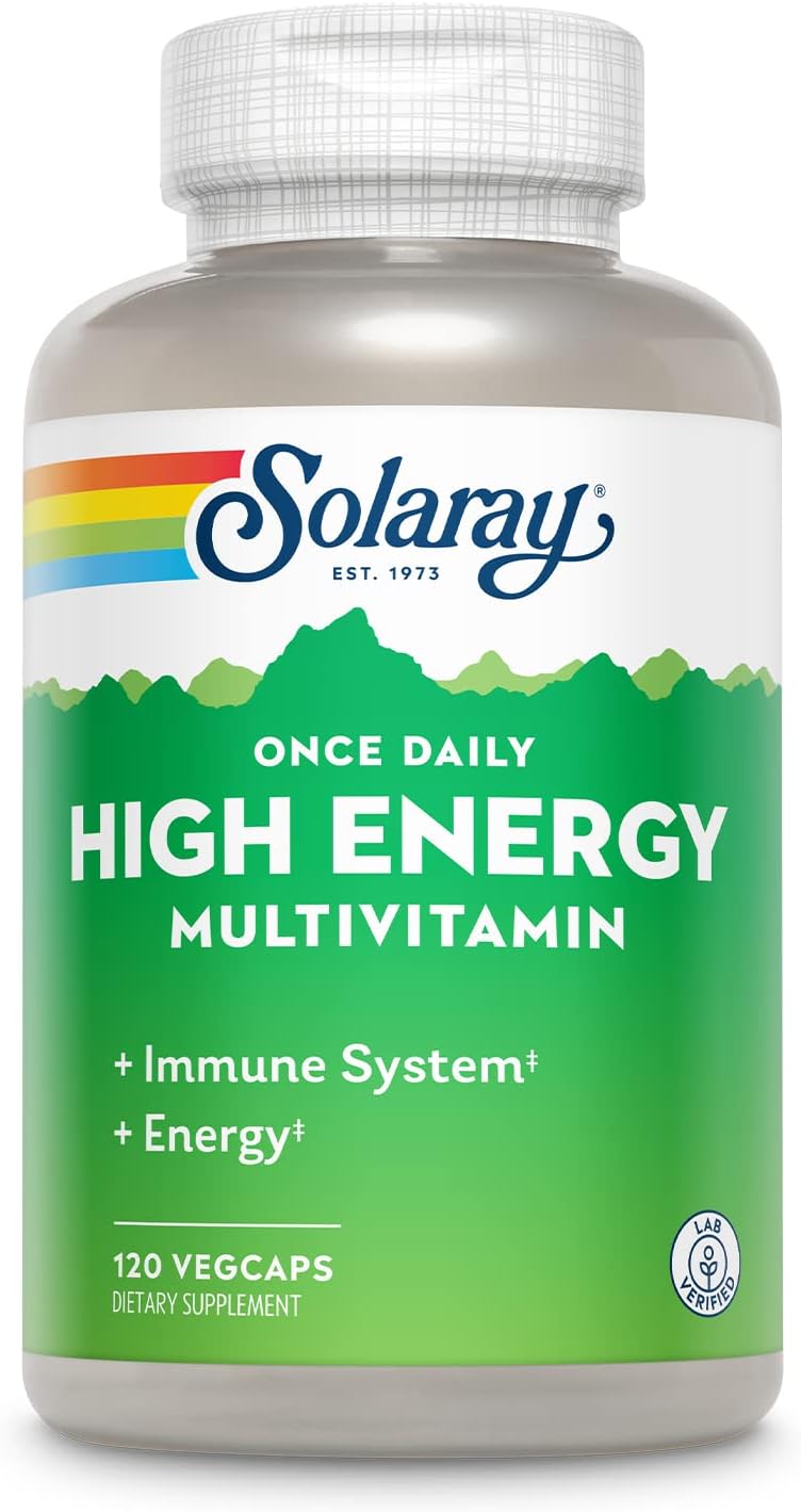 SOLARAY Once Daily High Energy Multivitamin for Women and Men - Energy Supplements - Immune Support w/Vitamin C, A, D and E, Vitamin B Complex, Trace Minerals, 60-Day Guarantee, 120 Serv, 120 VegCaps-0