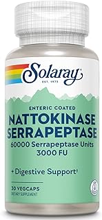 Solaray Nattokinase Serrapeptase Supplement - Enteric Coated - 3000 FU Nattokinase Supplement - Circulation, Cardiovascular, Sinus Support - Lab Verified, 60-Day Guarantee - 30 Servings, 30 VegCaps