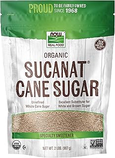 NOW Foods Certified Organic Sucanat Cane Sugar, Powder from Pure Evaporated Cane Syrup, Excellent Substitute for White and Brown Sugar, Certified Non-GMO, 2-Pound (Packaging May Vary)