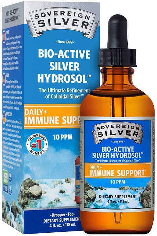 Sovereign Silver Immune Support - Colloidal Silver Mineral Supplement – Liquid Bio-Active Silver Hydrosol - 10ppm - 4oz (118mL) Dropper-0