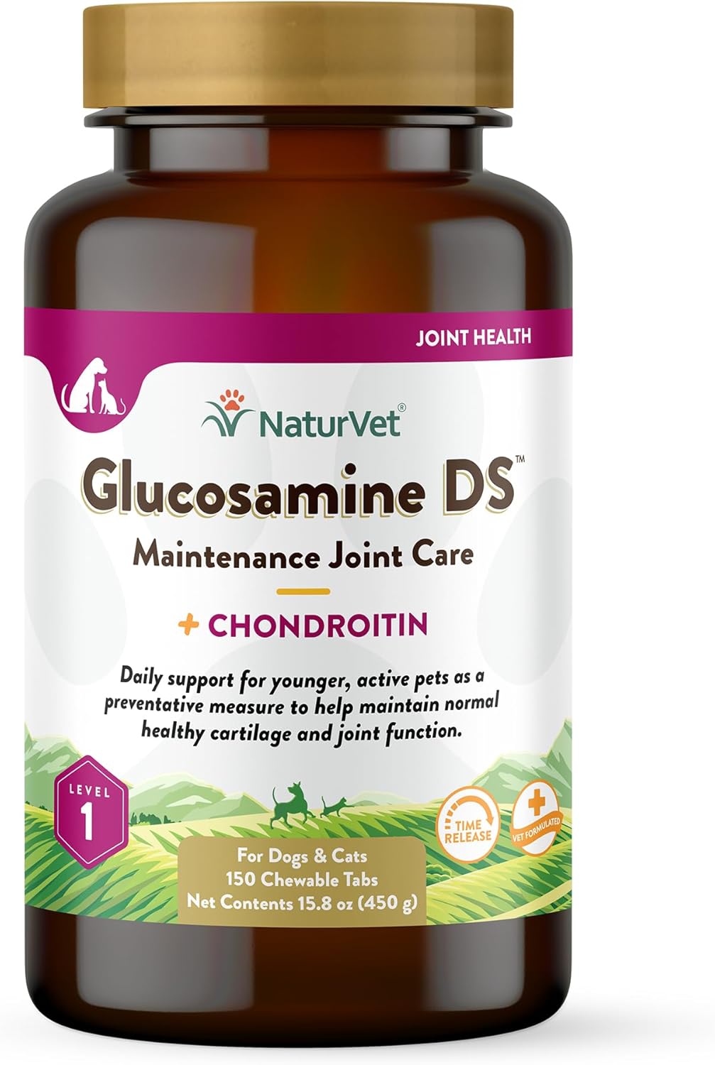 NaturVet Glucosamine DS Level 1 Maintenance Care Hip & Joint Support Pet Supplement for Dogs & Cats –Glucosamine, Chondroitin, Antioxidants –Supports Cartilage, Joint Function – 150 Ct.-0