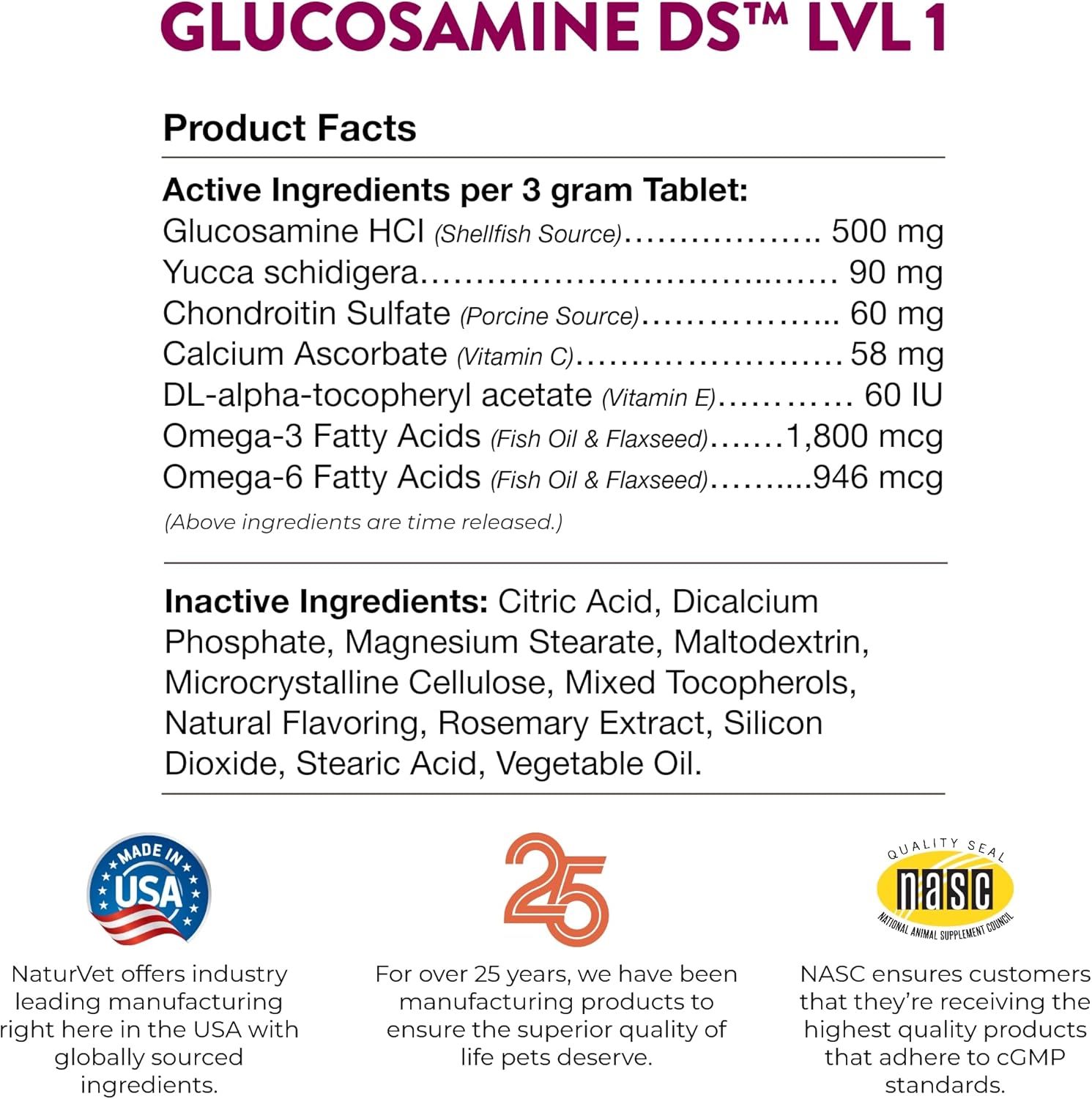 NaturVet Glucosamine DS Level 1 Maintenance Care Hip & Joint Support Pet Supplement for Dogs & Cats –Glucosamine, Chondroitin, Antioxidants –Supports Cartilage, Joint Function – 150 Ct.-7