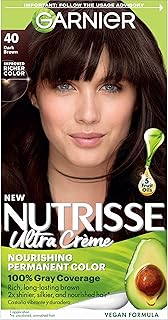 Garnier Hair Color Nutrisse Nourishing Creme, 40 Dark Brown (Dark Chocolate) Permanent Hair Dye, 1 Count (Packaging May Vary)