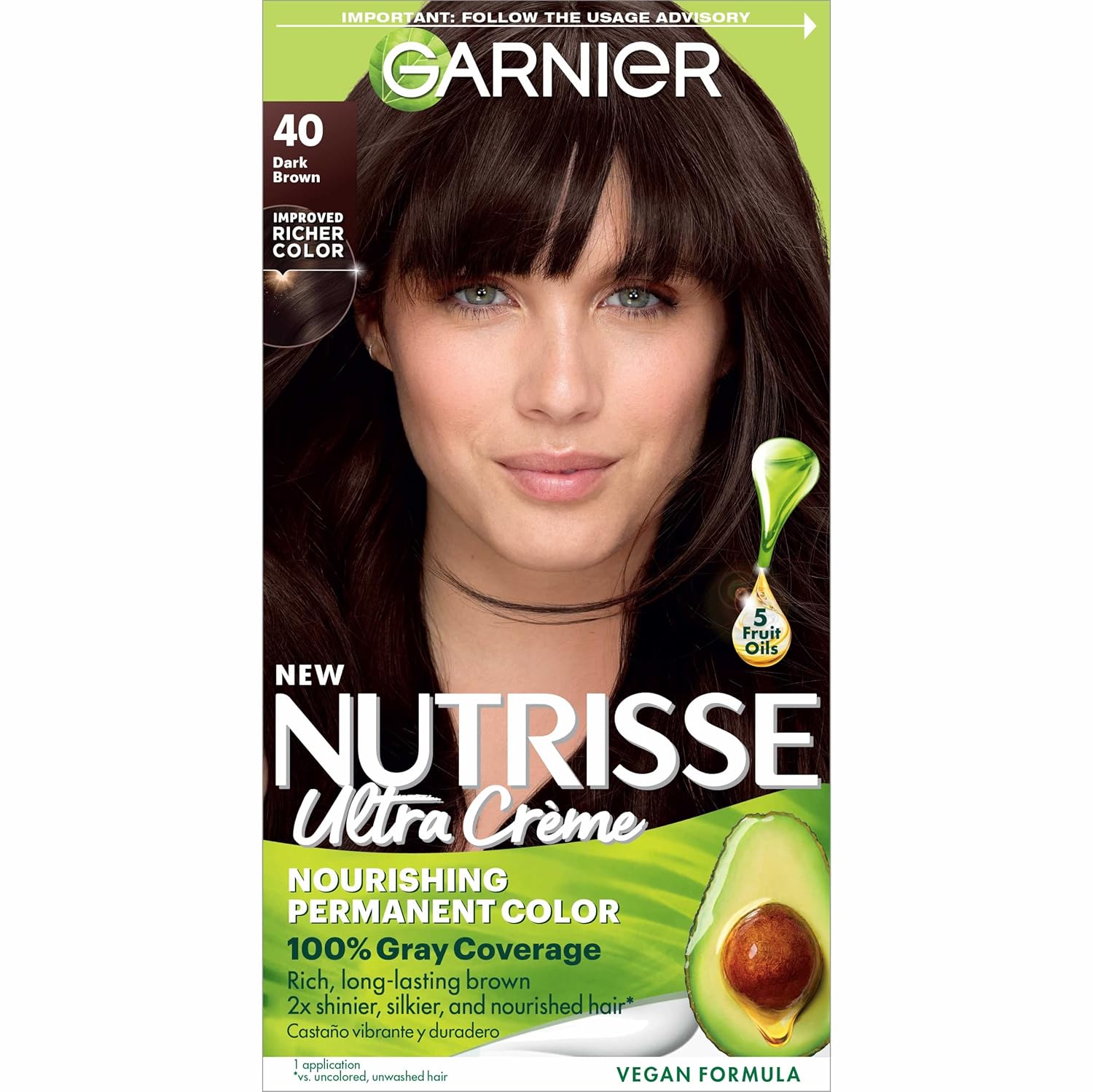 Garnier Hair Color Nutrisse Nourishing Creme, 40 Dark Brown (Dark Chocolate) Permanent Hair Dye, 1 Count (Packaging May Vary)-0