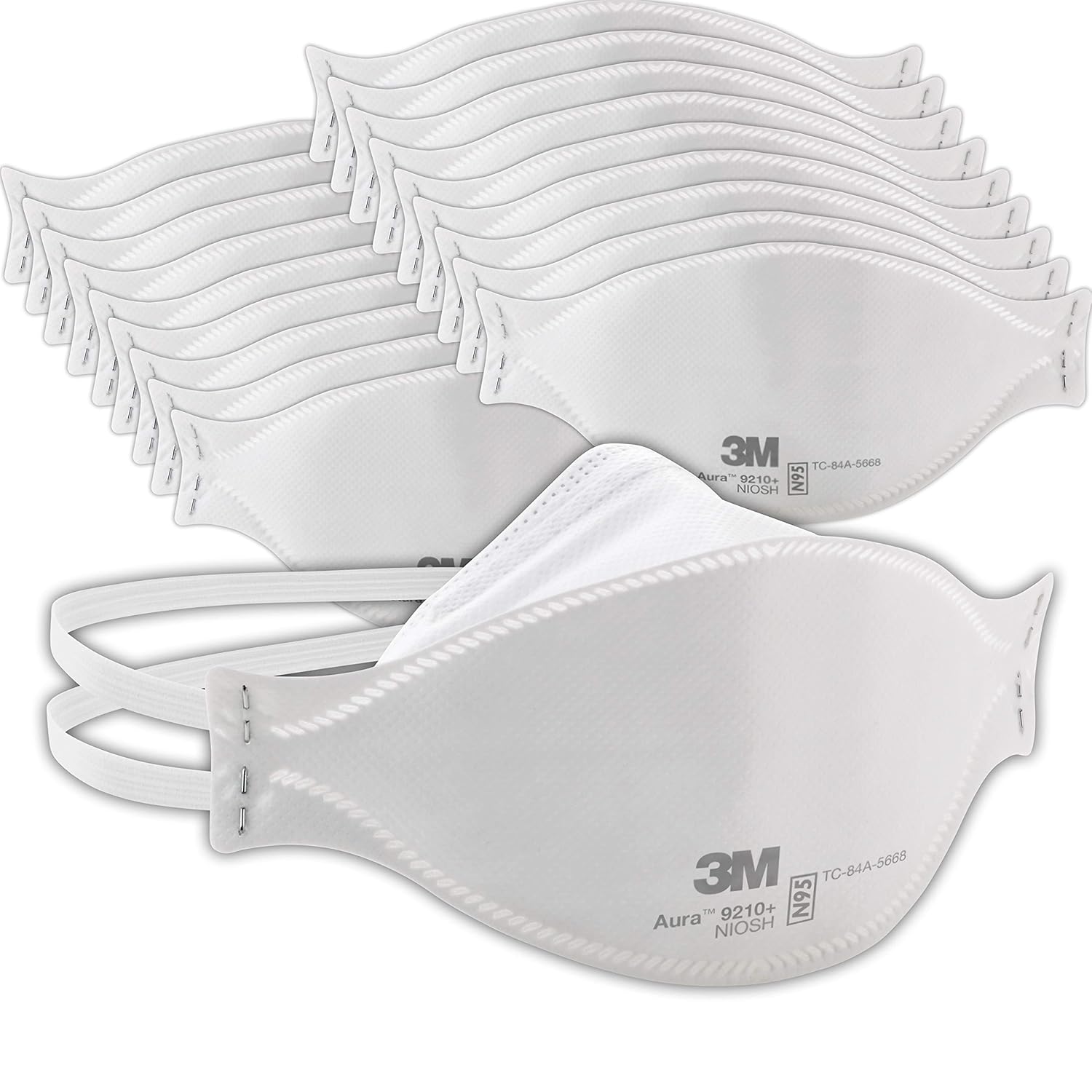 3M Aura Particulate Respirator 9210+, N95, Pack of 20 Disposable Respirators, Convenient Individually Wrapped, NIOSH APPROVED, Stapled Flat Fold Design, Low Profile Design Reduces Eyewear Fogging-0