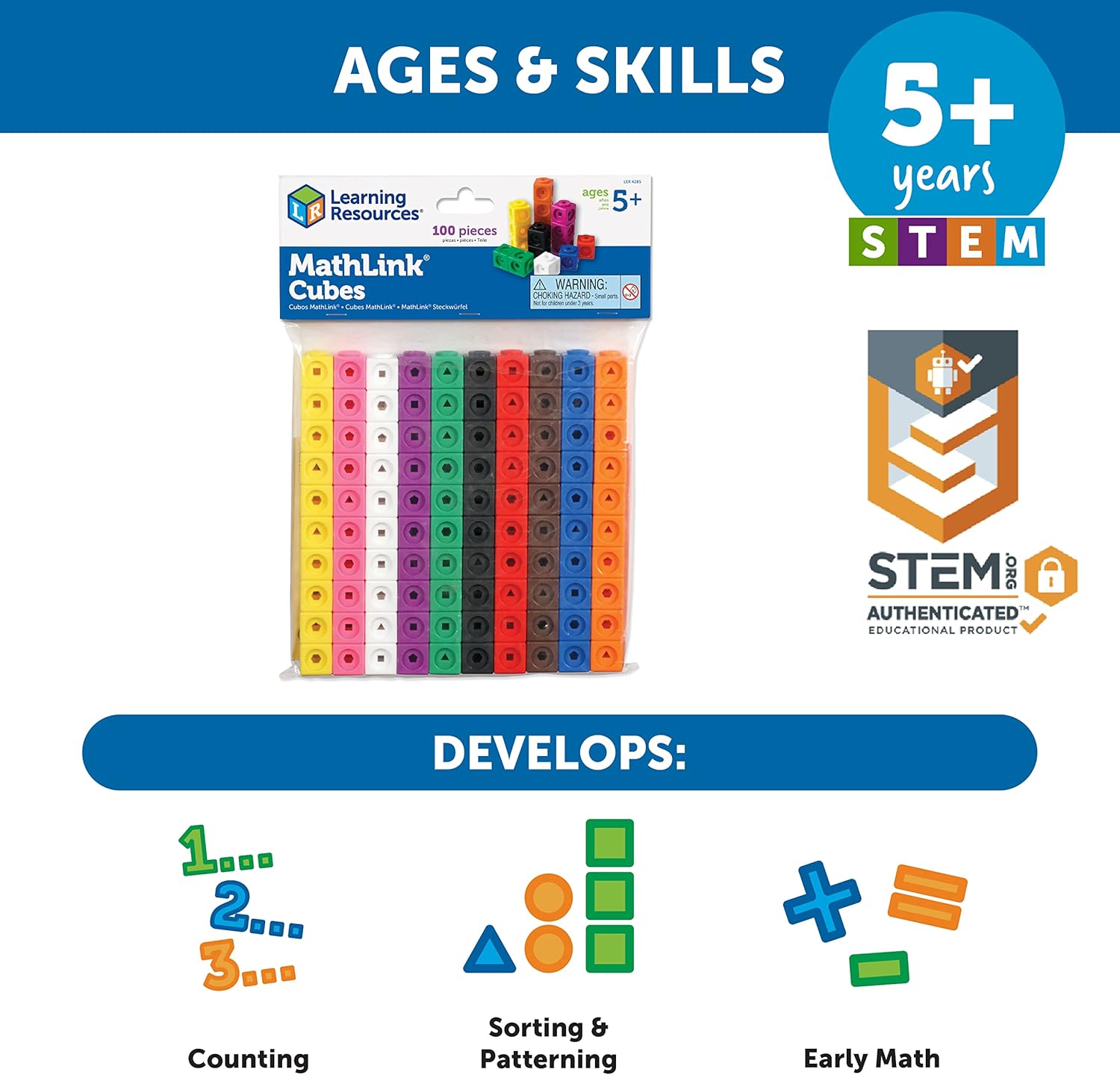 Learning Resources MathLink Cubes - Set of 100 Cubes, Ages 5+ Kindergarten, STEM Activities, Math Manipulatives, Homeschool Supplies, Teacher Supplies-4