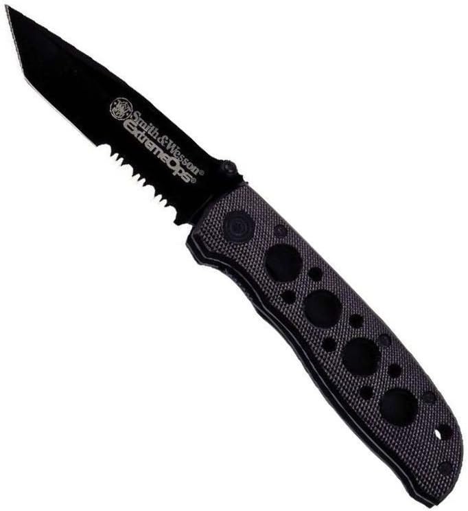 Smith & Wesson CK5TBS 7.4in High Carbon S.S. Folding Knife with a 3.2in Serrated Tanto Blade and Aluminum Handle for Outdoor, Tactical, Survival and EDC-0