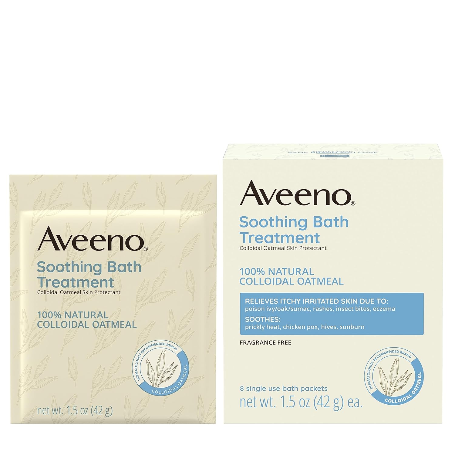 Aveeno Fragrance Free Soothing Bath Treatment, 100% Natural Colloidal Oatmeal, Sensitive Skin Bath Soak for Relief of Dry, Itchy, Irritated Skin Due to Eczema & Hives, Bath Packets, 8 ct.-2