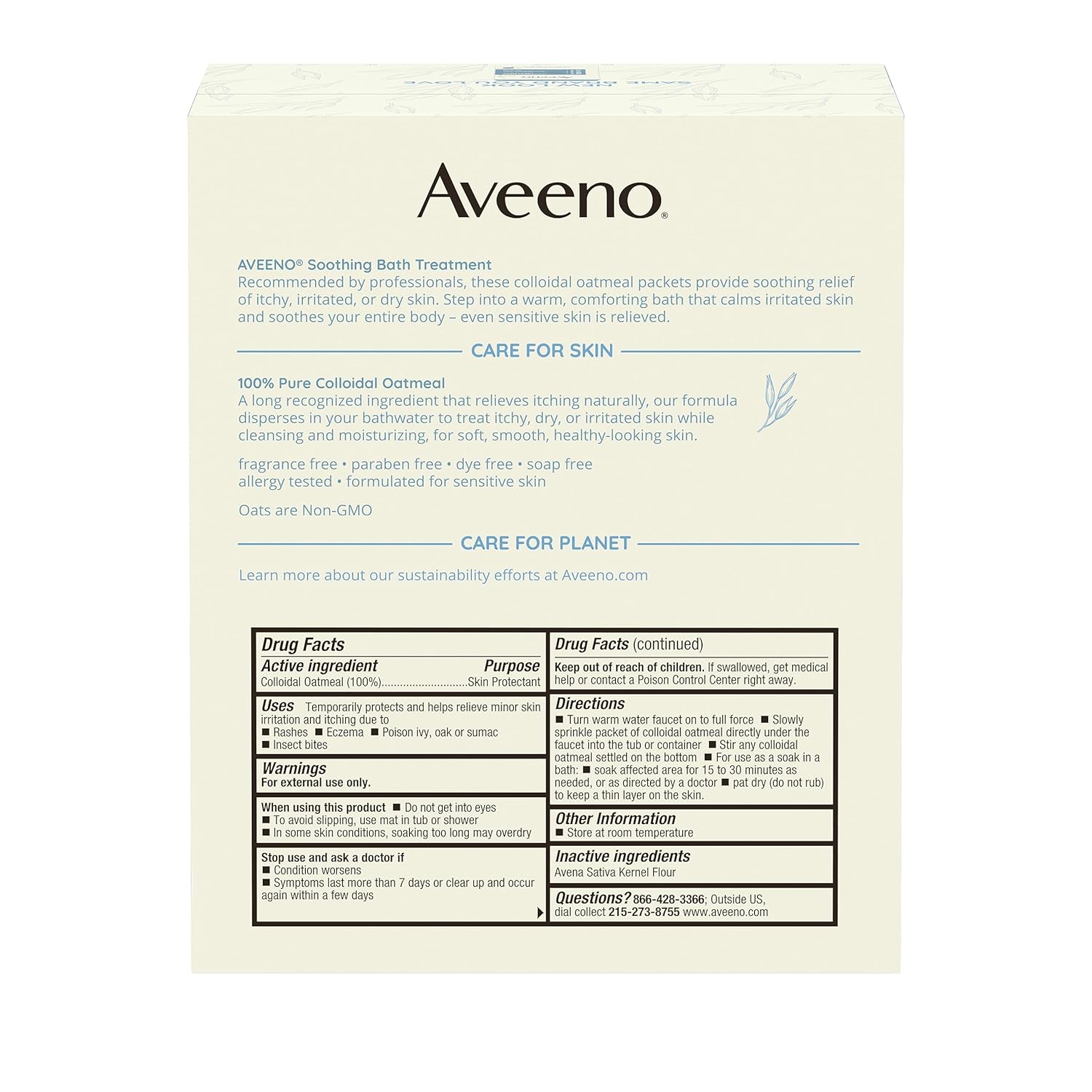 Aveeno Fragrance Free Soothing Bath Treatment, 100% Natural Colloidal Oatmeal, Sensitive Skin Bath Soak for Relief of Dry, Itchy, Irritated Skin Due to Eczema & Hives, Bath Packets, 8 ct.-7