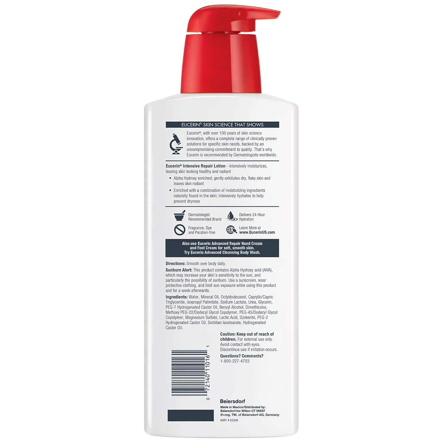 Eucerin Intensive Repair Body Lotion for Very Dry, Flaky Skin, Fragrance Free Body Moisturizer with Alpha Hydroxy, 16.9 Fl Oz Bottle-1