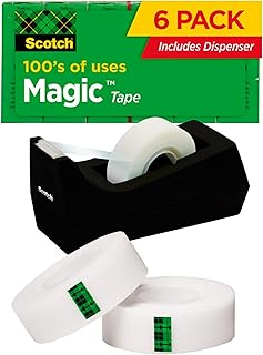 Scotch Magic Tape, 6 Rolls with Dispenser, Numerous Applications, Invisible, Engineered for Repairing, 3/4 x 1000 Inches, Boxed (810K6C38)