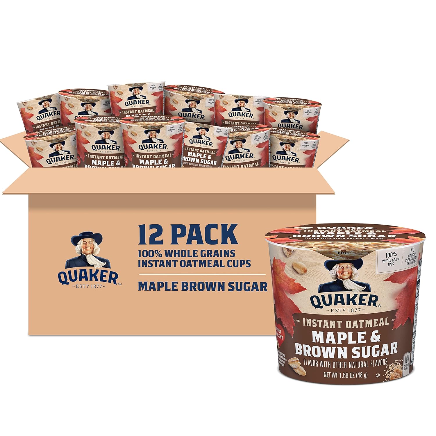 Quaker Instant Oatmeal Express Cups, Maple & Brown Sugar, 1.69 Ounce (Pack of 12)-0