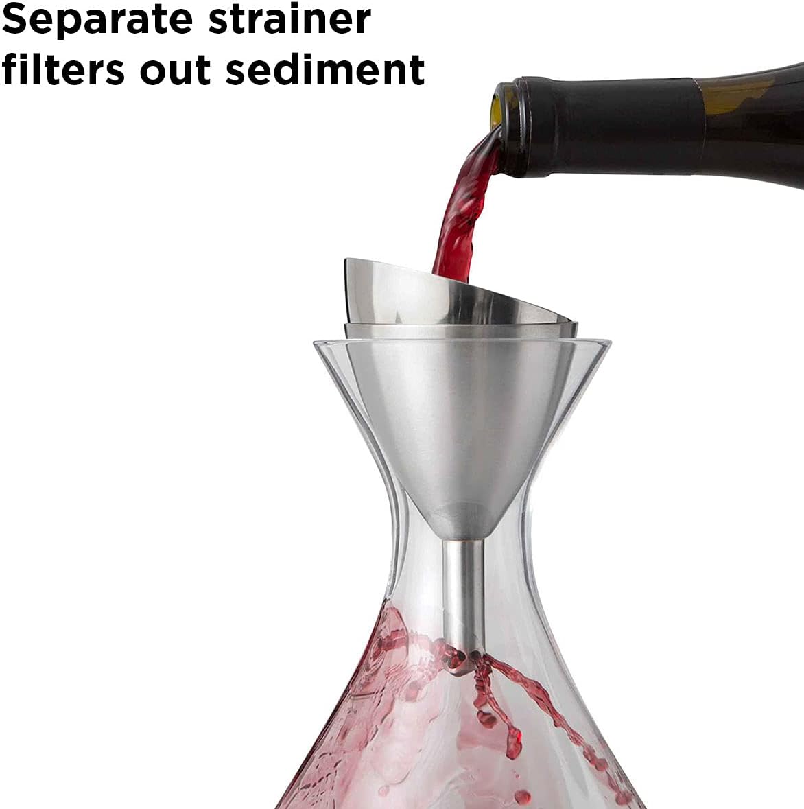 Rabbit Wine Aerator Shower Funnel with Sediment Strainer, Stainless Steel-3