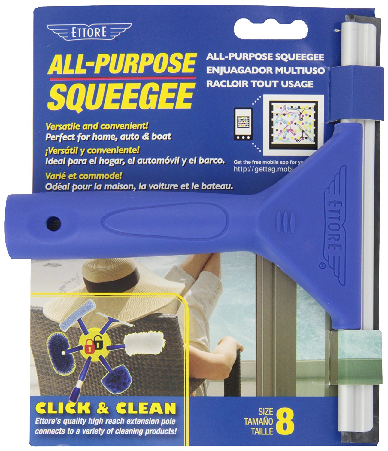 Ettore-17008 8-Inch All Purpose Window Squeegee with Lifetime Silicone Rubber Blade, Blue-1