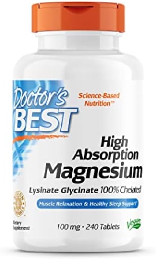 Doctor's Best High Absorption Magnesium Glycinate Lysinate, 100% Chelated, Non-GMO, Vegan, Gluten & Soy Free, 100 mg, 240 Count-0