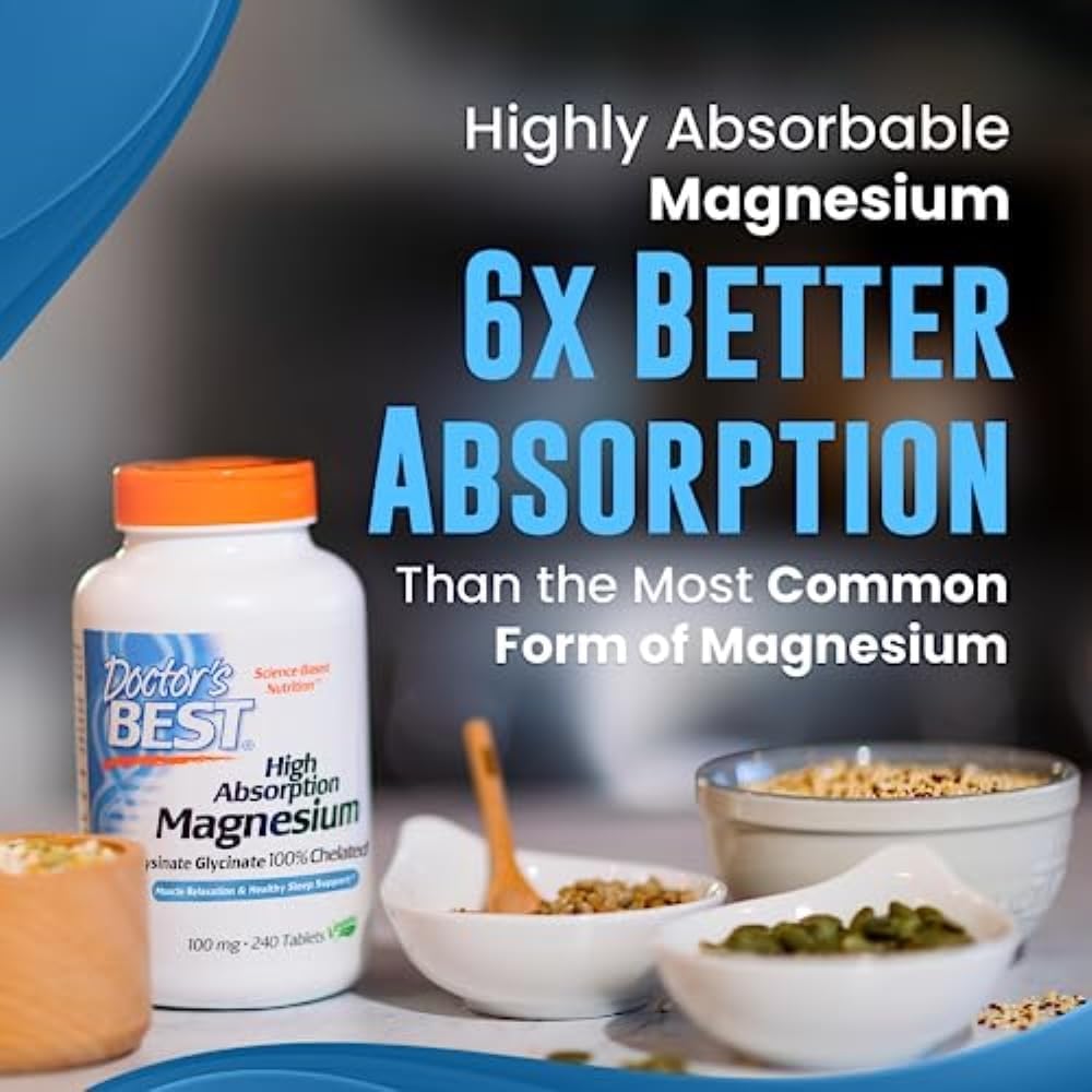 Doctor's Best High Absorption Magnesium Glycinate Lysinate, 100% Chelated, Non-GMO, Vegan, Gluten & Soy Free, 100 mg, 240 Count-6