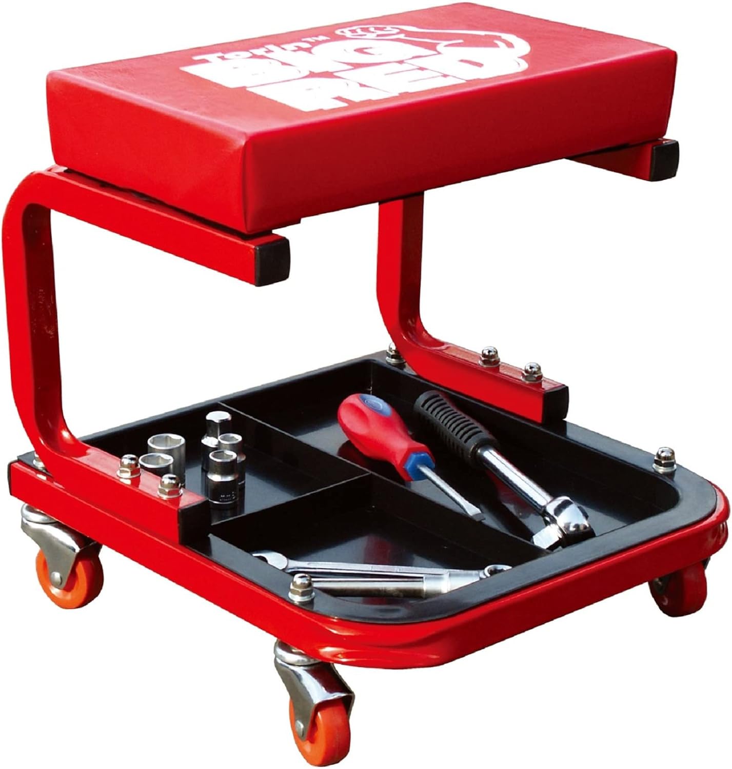 Torin TR6300 Red Rolling Creeper Garage/Shop Seat: Padded Mechanic Stool with Tool Tray Large-0