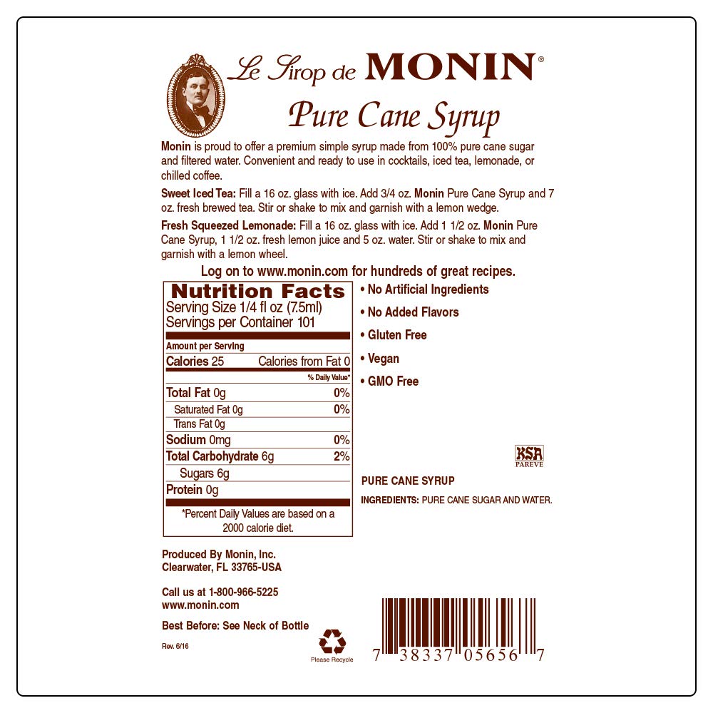 Monin - Pure Cane Syrup, Pure and Sweet, Great for Coffee, Tea, and Specialty Cocktails, Gluten-Free, Non-GMO (750 ml)-6