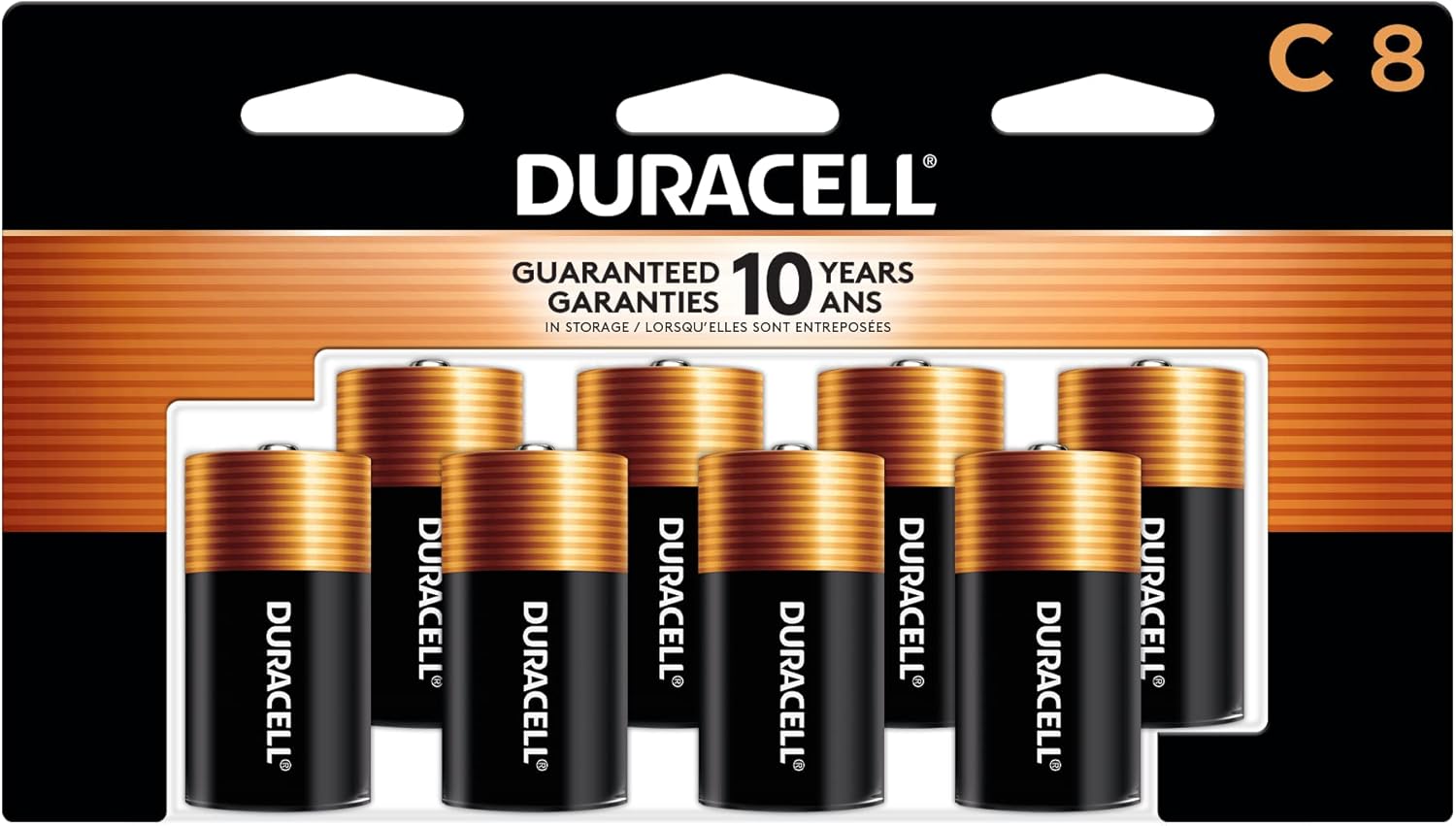 Duracell Coppertop C Batteries, 8 Count Pack, C Battery with Long-lasting Power, All-Purpose Alkaline C Battery for Household and Office Devices-0