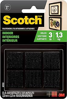 Scotch Multi-Purpose Hook and Loop Fasteners, For Indoor Use, Black, 7/8 in, 12-Pair, 24-Squares