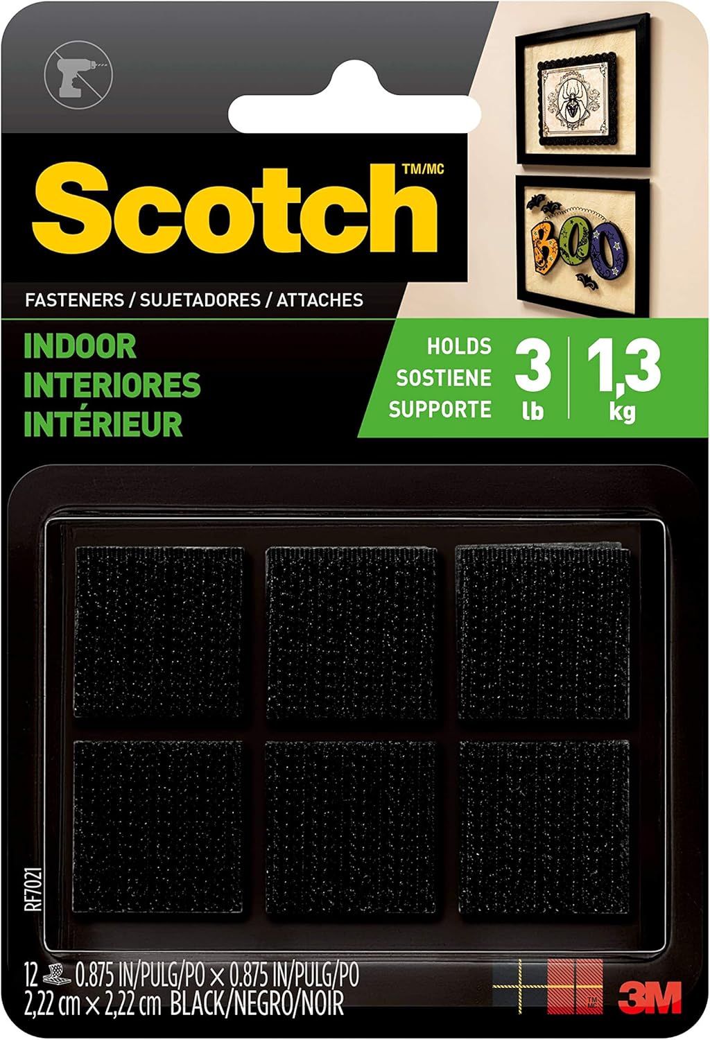 Scotch Multi-Purpose Hook and Loop Fasteners, For Indoor Use, Black, 7/8 in, 12-Pair, 24-Squares-0