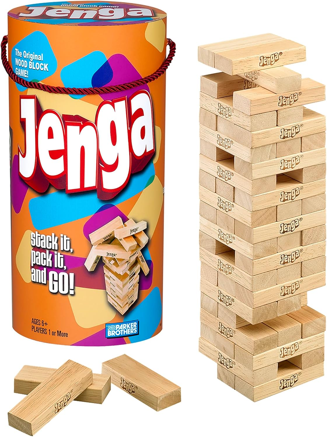 Hasbro Gaming Jenga Wooden Blocks Stacking Tumbling Tower, Kids Game Ages 6 and Up (Amazon Exclusive)-0